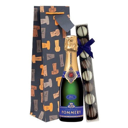 Pommery Brut Royal Champagne 18.7cl & Fine Artisanal Truffles Gift Bag